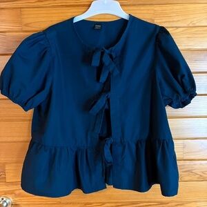 H&M Navy Blouse with Bow Accents